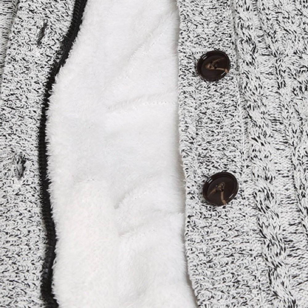 Faux Fur Lined Hoodie Cardigan Coat w Pockets Grey - Picture 7 of 8